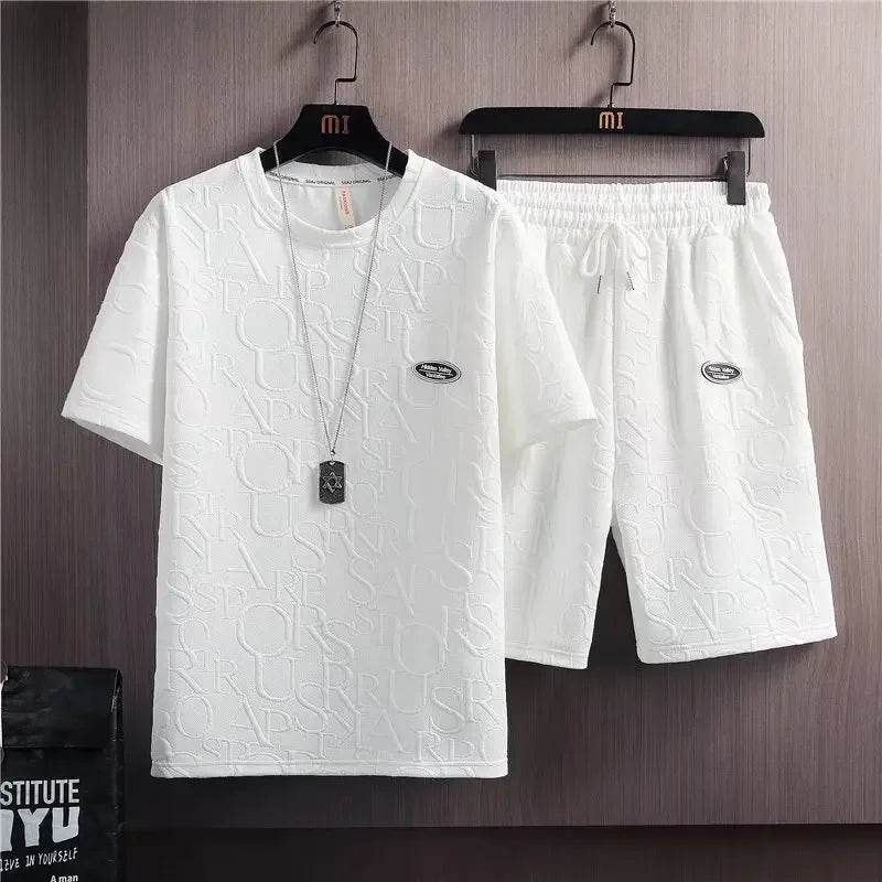 Buy Center Men's Summer Korean Style Short Sleeve T-Shirt & Shorts Set - Buy Center UK