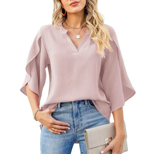 Buy Center Women Chiffon Blouse - V-Neck, Flare Sleeves for Summer - Buy Center UK