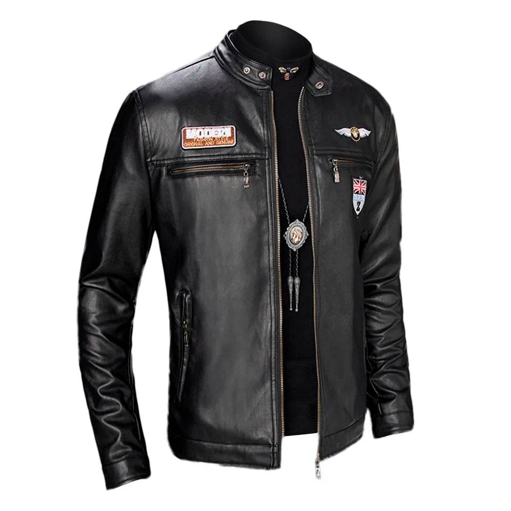 Buy Center Men's Slim Leather Jacket - Custom Printed Motorcycle Coat - Buy Center UK