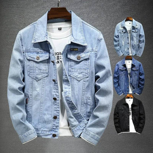 Buy Center Men's Denim Jacket - Casual Turn Down Collar, Full Sleeve - Buy Center UK