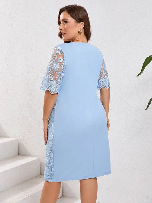 Plus Size Summer Party Dress - Elegant Floral Embroidery for Weddings - Buy Center UK