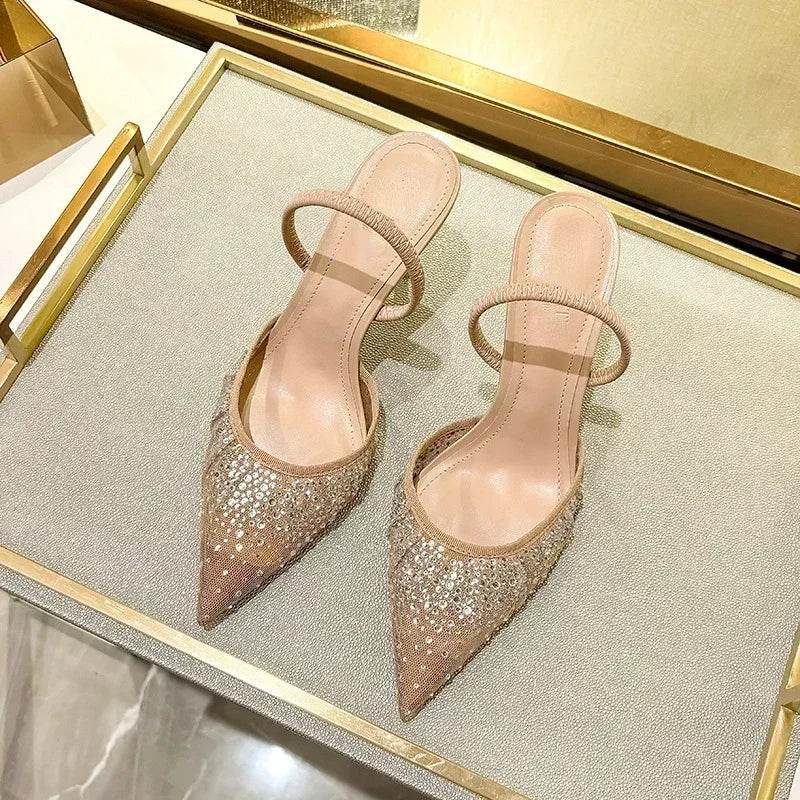 Buy Center Luxury Rhinestone Mesh Heeled Sandals - Elegant Summer Pumps - Buy Center UK
