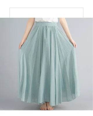 28-Color Mori Girl A-line Skirt - Cotton Linen, Elastic Waist - Buy Center UK