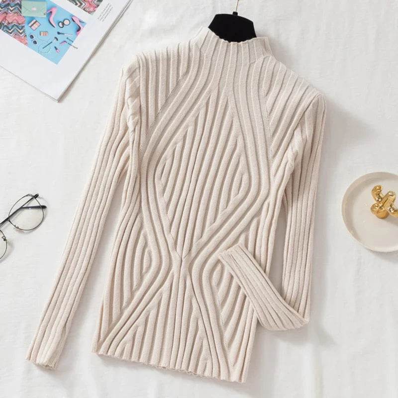 Chic Women’s Knitted Pullover Sweater - Half Turtleneck, Slim Fit - Buy Center UK