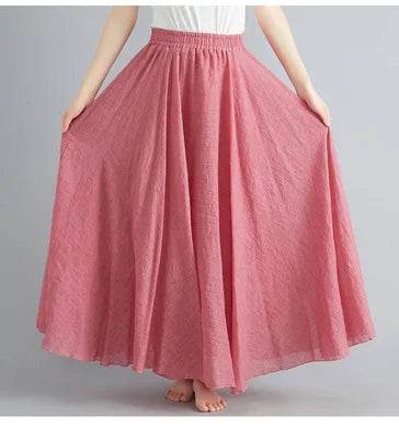 28-Color Mori Girl A-line Skirt - Cotton Linen, Elastic Waist - Buy Center UK