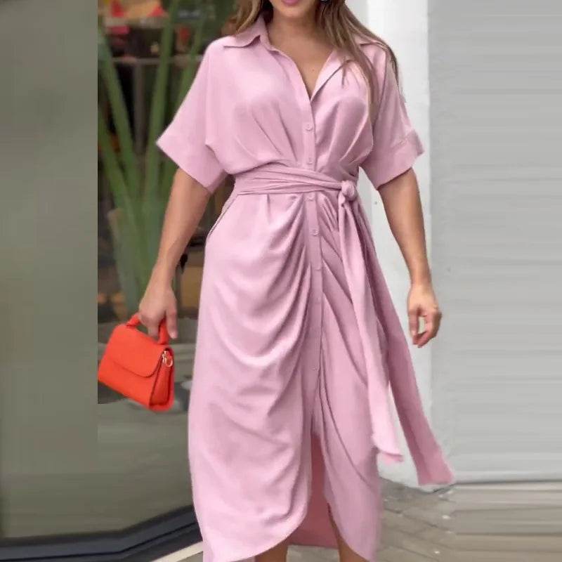 Buy Center Bohemia Shirt Print Dress - Loose Fit, Turn-Down Collar - Buy Center UK