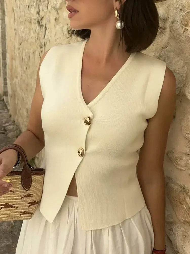 TRAF Women’s Knit Vest - Stylish Sleeveless Cardigan for Autumn - Buy Center UK