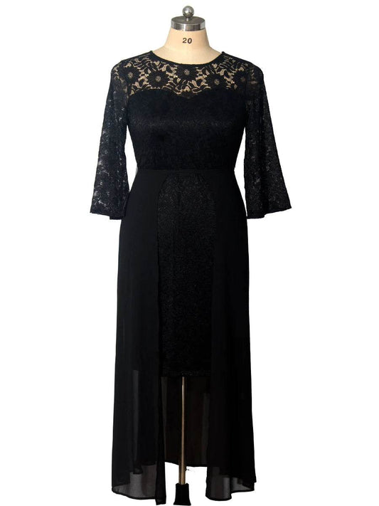 Plus Size Floral Lace Party Dress - Elegant Long Sleeve Design - Buy Center UK