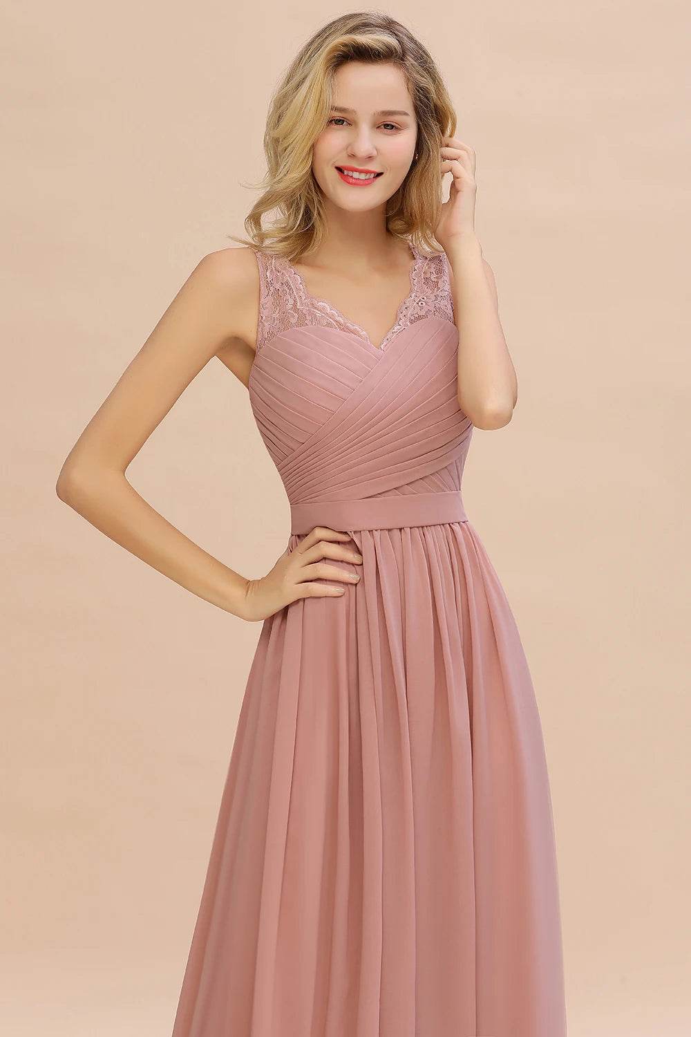 Elegant A-Line Bridesmaid Dress - Chiffon Lace Evening Gown - Buy Center UK