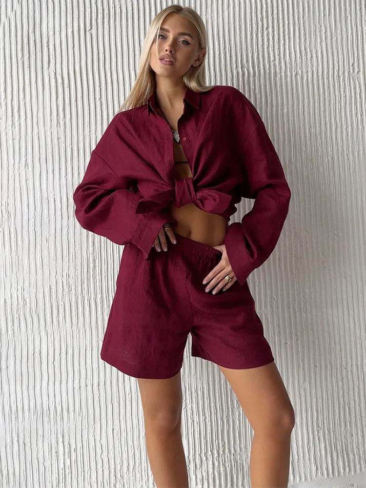 Buy Center Women's Casual Cotton Linen Pant Set - Chic Long Sleeve - Buy Center UK