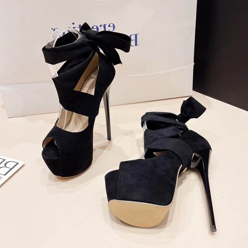 Liyke Black High Heels - Sexy Peep Toe Slingback Platform Pumps - Buy Center UK