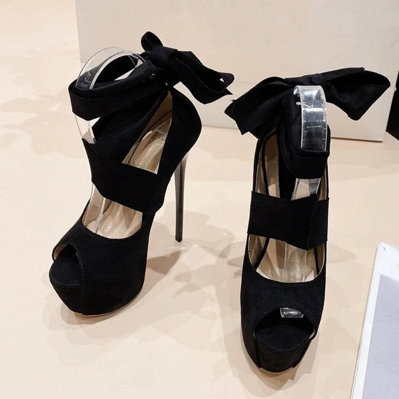 Liyke Black High Heels - Sexy Peep Toe Slingback Platform Pumps - Buy Center UK