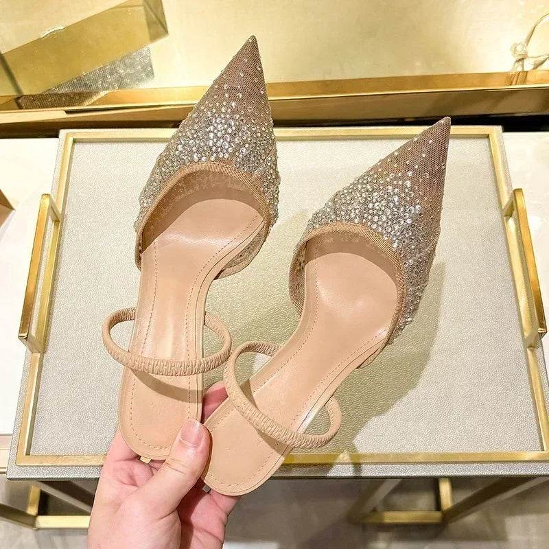 Buy Center Luxury Rhinestone Mesh Heeled Sandals - Summer Chic - Buy Center UK