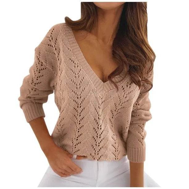 Buy Center Mocha V-Neck Cutout Sweater - Chic Knitwear for Women - Buy Center UK