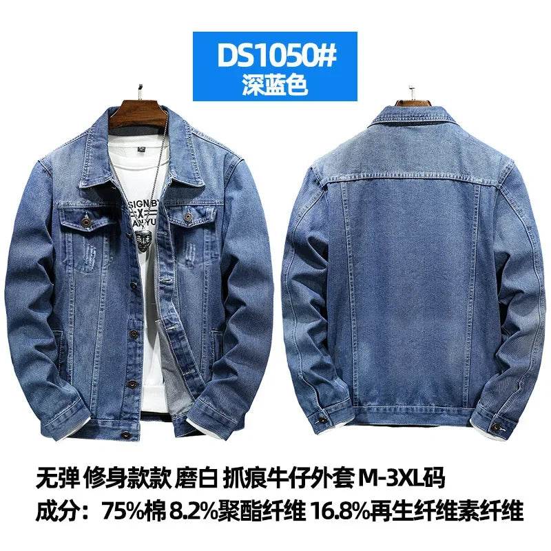 Buy Center Men's Denim Jacket - Casual Turn Down Collar, Full Sleeve - Buy Center UK