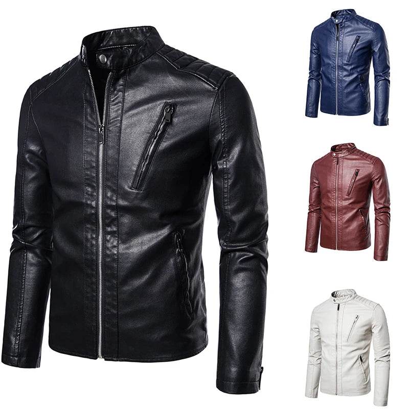 TRAF Men's Slim Leather Jacket - Stylish Spring & Autumn Fashion - Buy Center UK