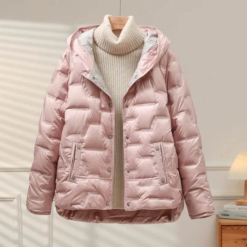 Buy Center 2024 White Duck Down Coat - Lightweight Hooded Jacket - Buy Center UK