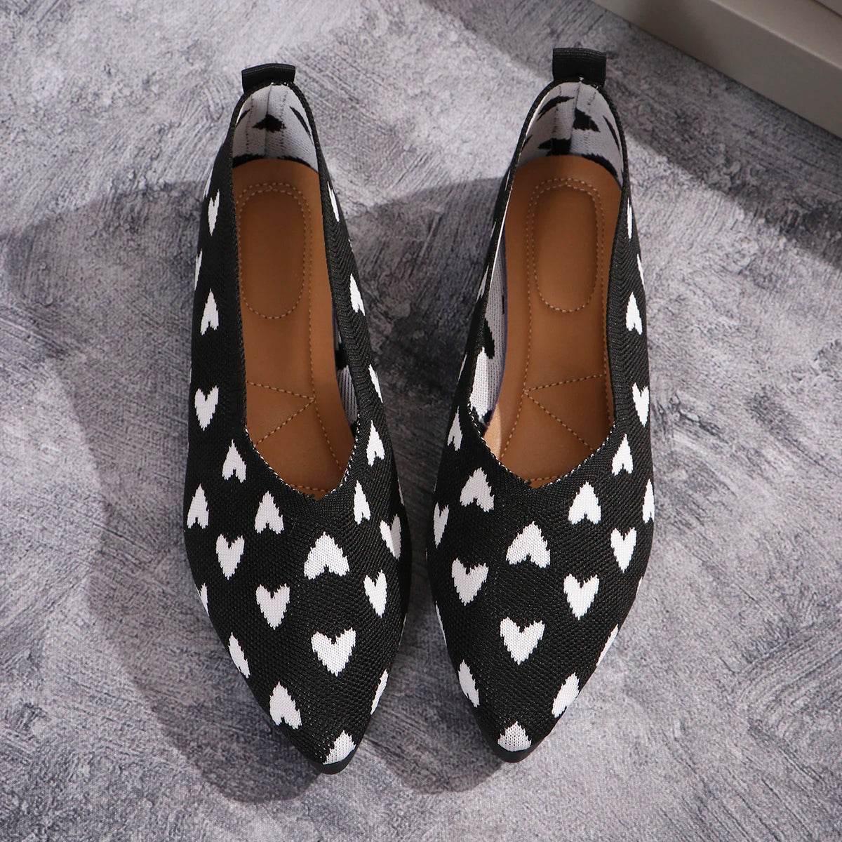 Women's Pointed Knitted Love Print Flat Shoes - Spring/Fall Style - Buy Center UK