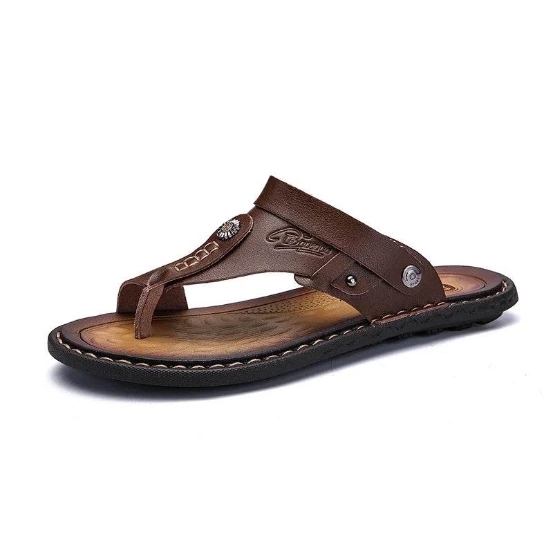 DUDELI Men's Genuine Leather Sandals - Comfortable Slip-On Summer Shoes - Buy Center UK