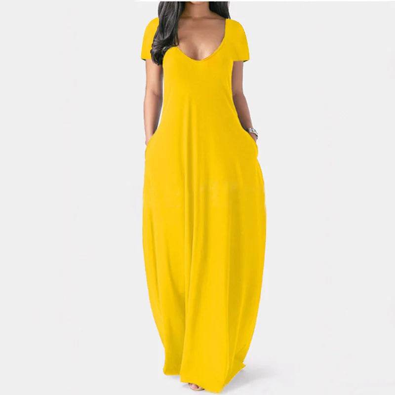 Stylish Plus Size Women's Summer Dress - Deep V Neck, Short Sleeves - Buy Center UK