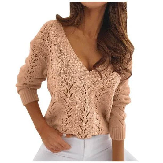 Buy Center Mocha V-Neck Cutout Sweater - Chic Knitwear for Women - Buy Center UK