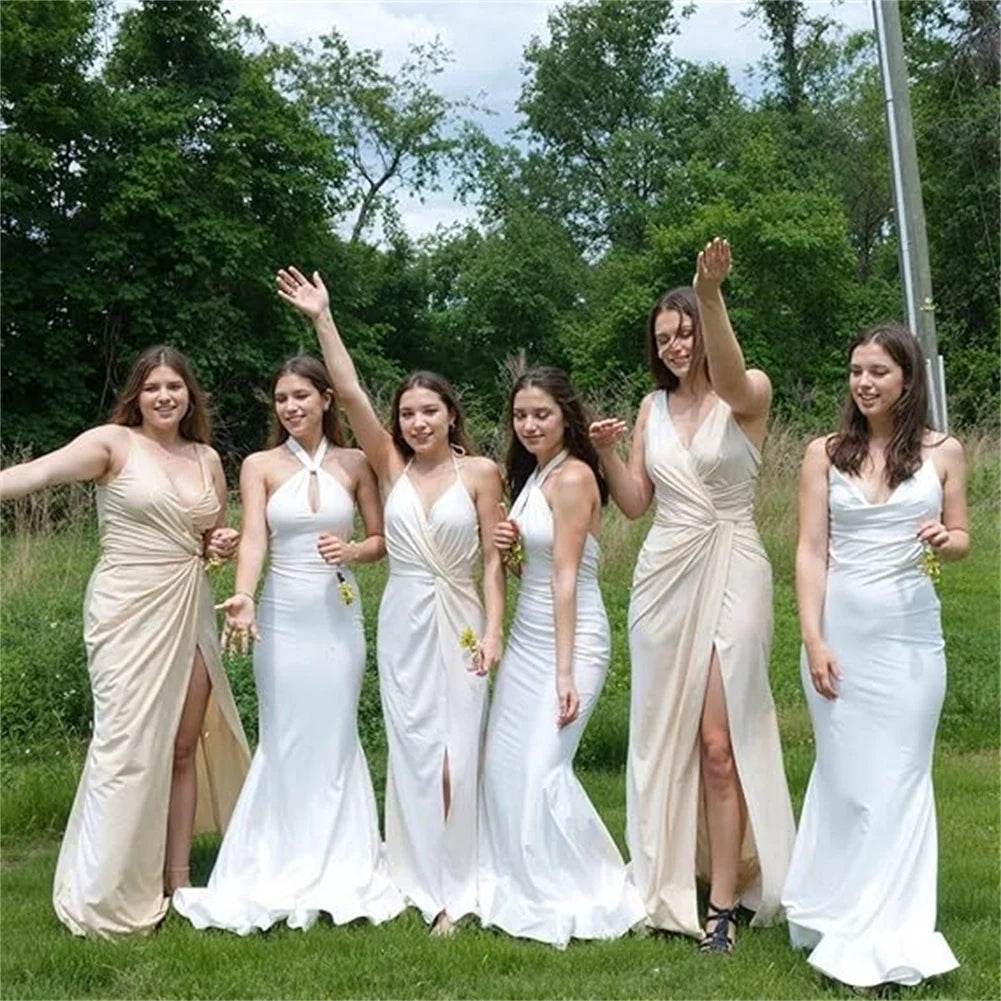 Customized Mermaid Satin Bridesmaid Dresses - Elegant V-Neck Design - Buy Center UK