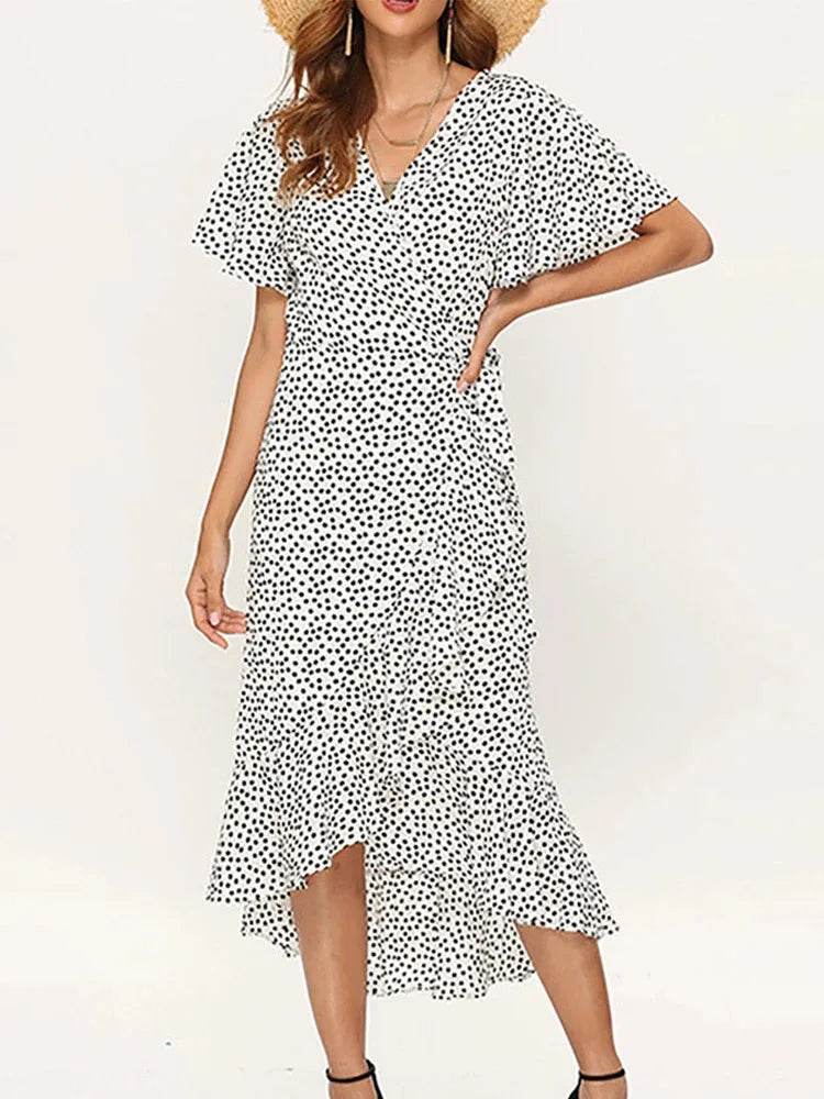 Buy Center Summer Beach Maxi Dress - Floral Print V-Neck Ruffles - Buy Center UK