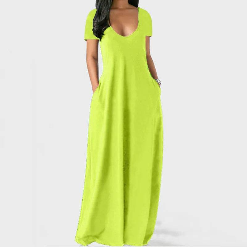 Stylish Plus Size Women's Summer Dress - Deep V Neck, Short Sleeves - Buy Center UK