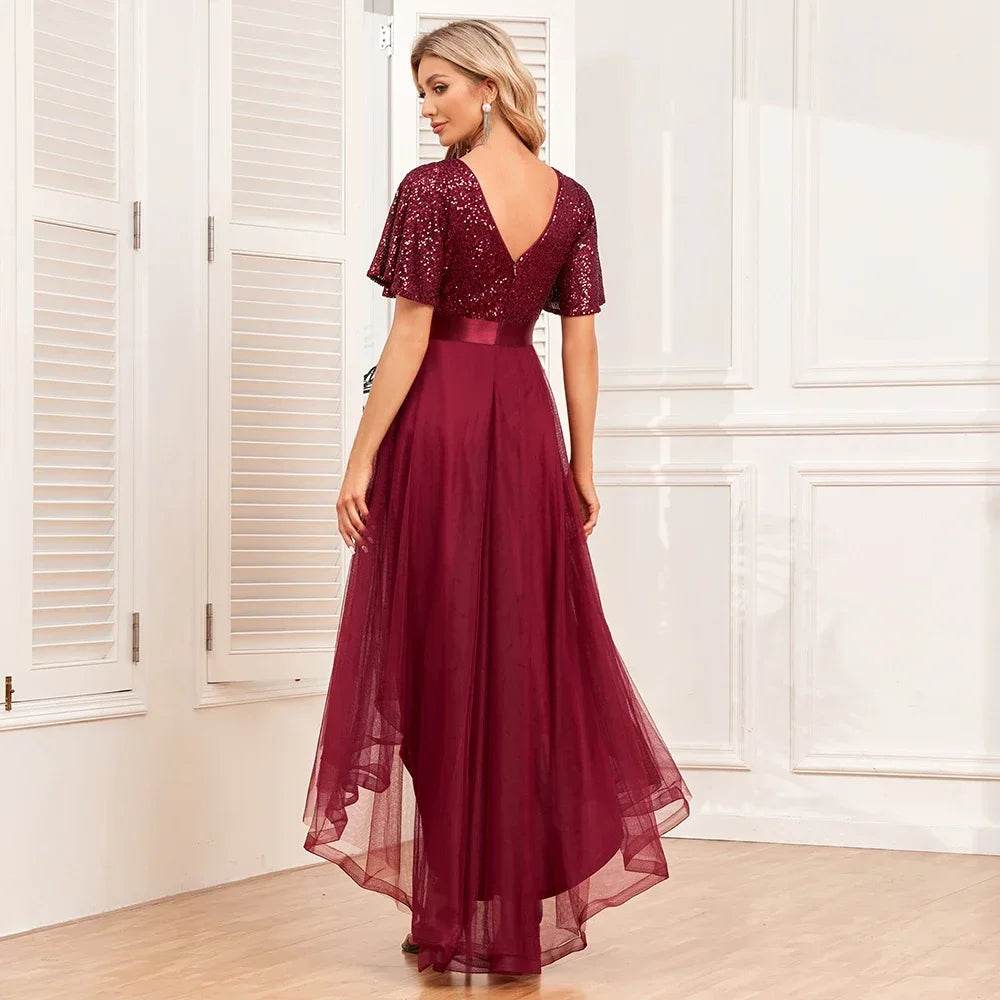 Elegant V-neck Ruffle A-line Evening Dress - Fluffy Gauze Style - Buy Center UK
