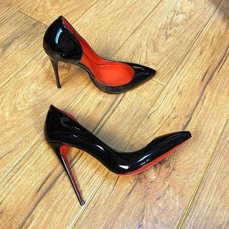 UOSU Black Patent Leather High Heel Pumps - Sexy Pointed Toe Design - Buy Center UK