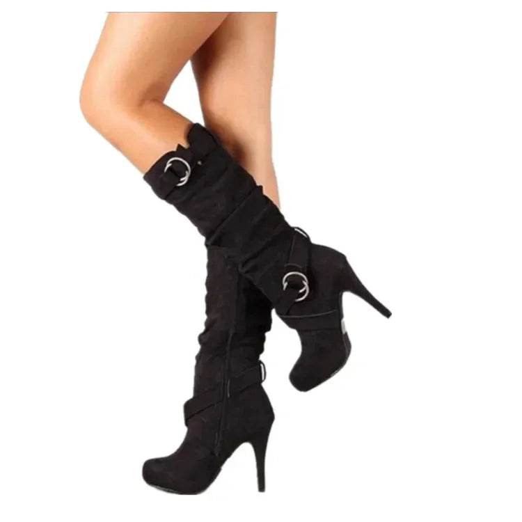 Buy Center Knee-High Women’s Boots - Thin High Heel PU Leather - Buy Center UK