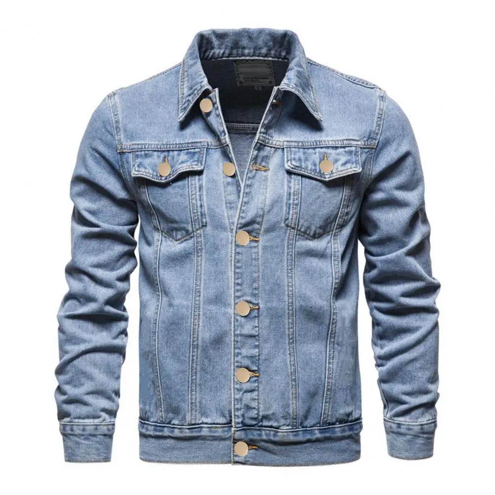 Buy Center Men Slim Fit Denim Jacket - Stylish Motorcycle Design - Buy Center UK