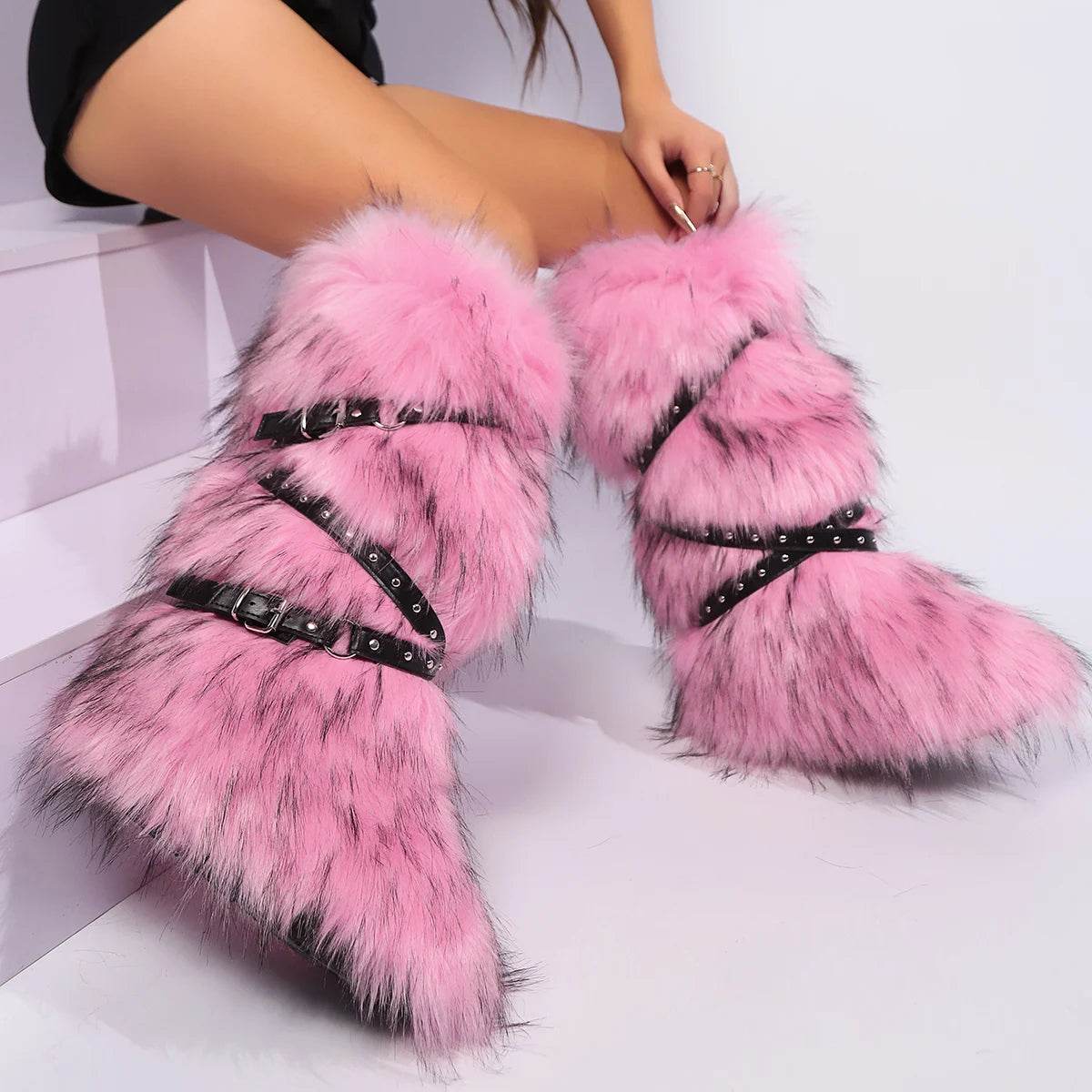 Buy Center Women’s Faux Fur Winter Snow Boots - Cute Over-Knee Style - Buy Center UK
