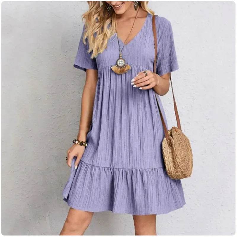 Buy Center Women’s Summer Peplum Dress - V-Neck & Ruffle Fit - Buy Center UK