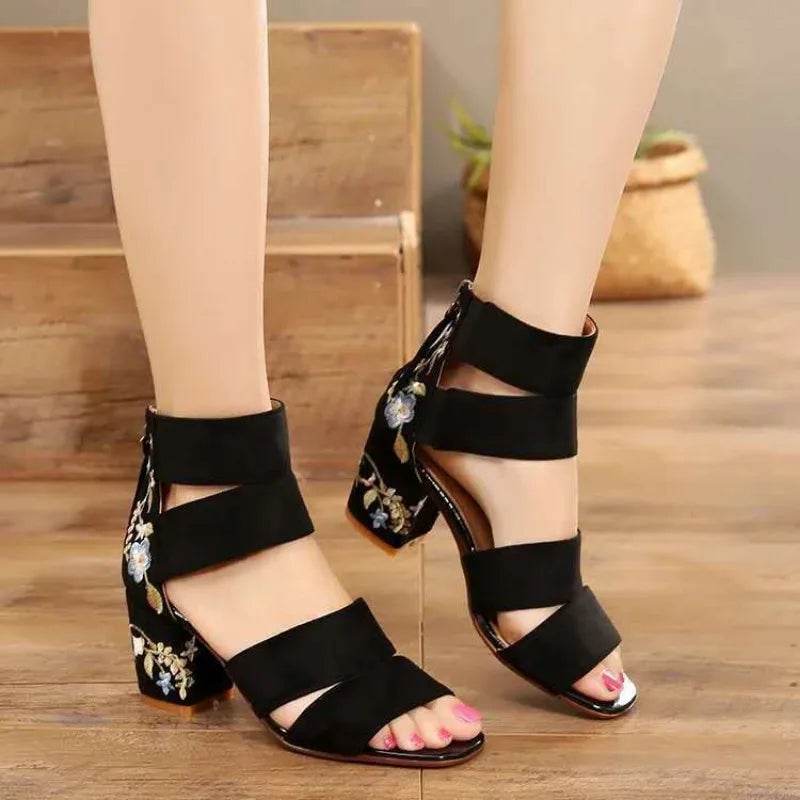 Buy Center Ethnic Style Embroidered Mid-Heel Sandals for Women - Buy Center UK