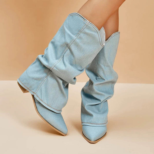 Buy Center Denim Block Heels Boots for Women - Chic & Comfortable - Buy Center UK
