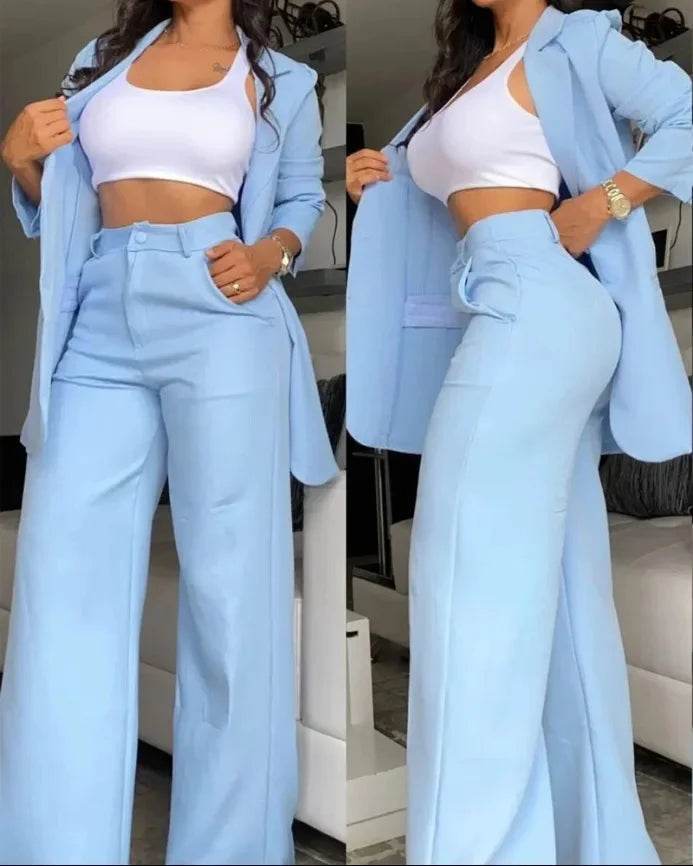 Buy Center Women's Solid Color Suit - Slim Fit, Chic Lapel Design - Buy Center UK