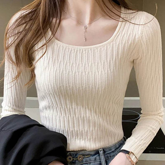 HELIAR Women Square Collar Sweater - Slim Knit Pullover for Fall - Buy Center UK