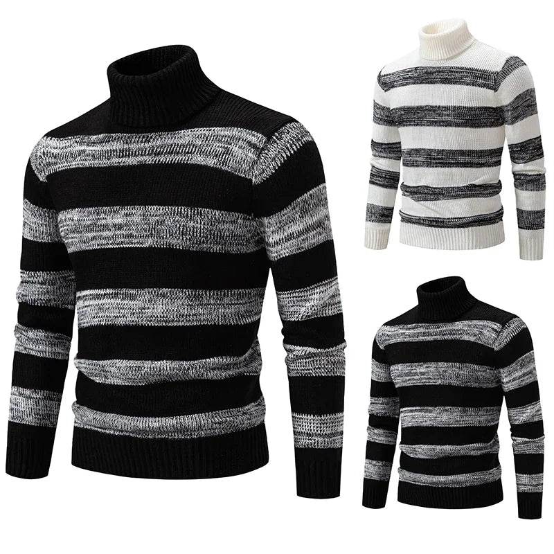Buy Center High Neck Stripe Sweater - Slim Fit Long Sleeve Pullover - Buy Center UK