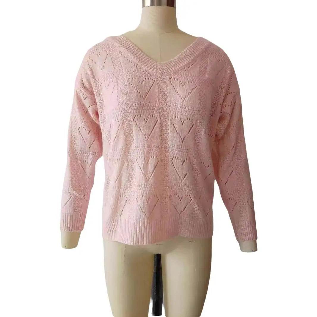 Buy Center Women's V Neck Love Heart Sweater - Cozy Casual Pullover - Buy Center UK