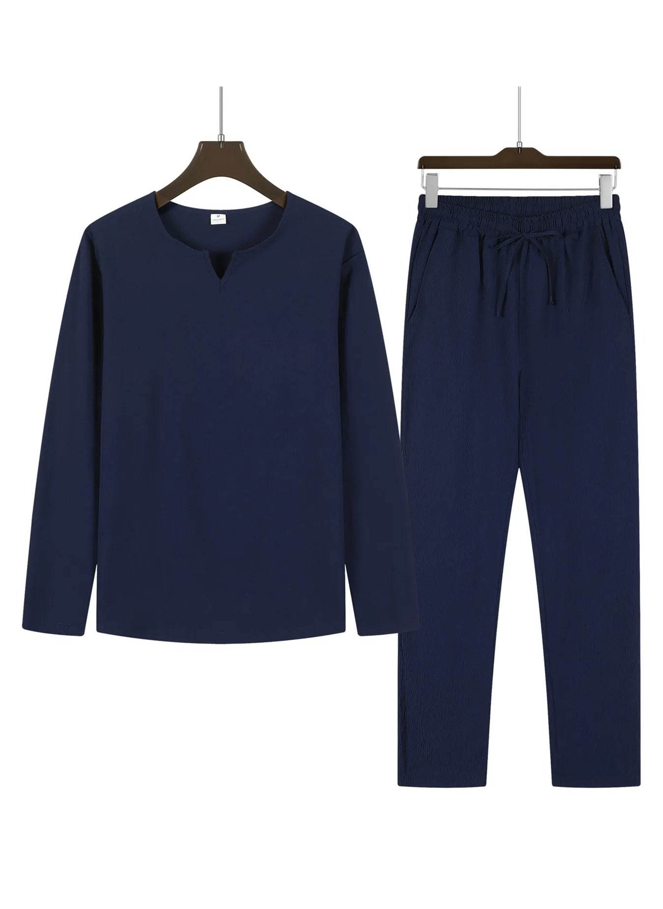 Buy Center Men's 2pcs Beach Suit - V-neck Shirt & Sweatpants Set - Buy Center UK