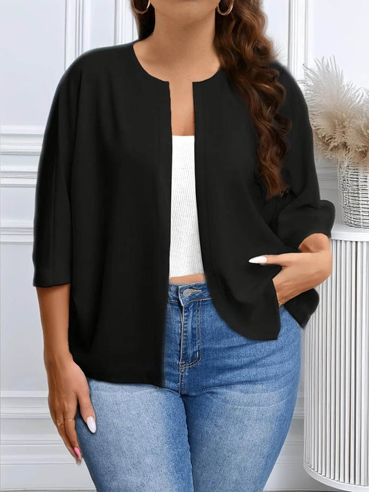 Buy Center Plus Size Open Front Cardigan - Lightweight 3/4 Sleeve Knitwear - Buy Center UK