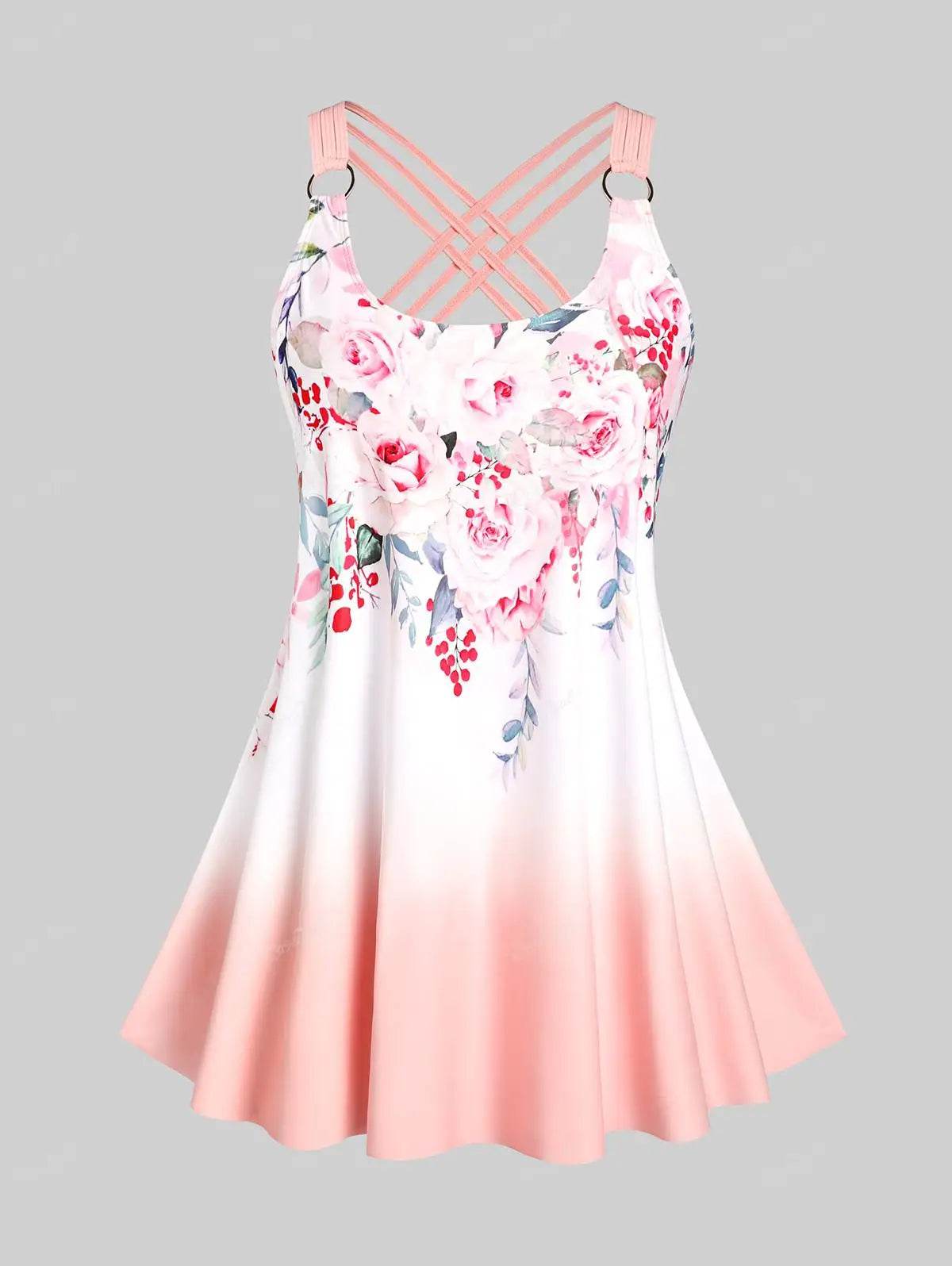 Rosegal Plus Size Ombre Floral Print Tankini Swimsuit for Women - Buy Center UK