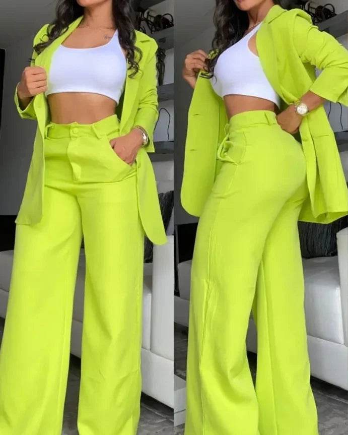 Buy Center Women's Solid Color Suit - Slim Fit, Chic Lapel Design - Buy Center UK