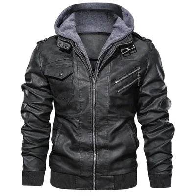 Buy Center Men's Slim-fit PU Leather Hooded Jacket - 2024 Fashion - Buy Center UK