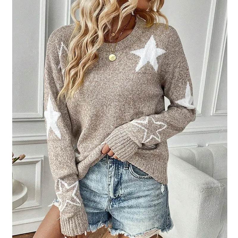 Buy Center Women’s Autumn Sweater - Five-Pointed Star Round Neck Pullover - Buy Center UK