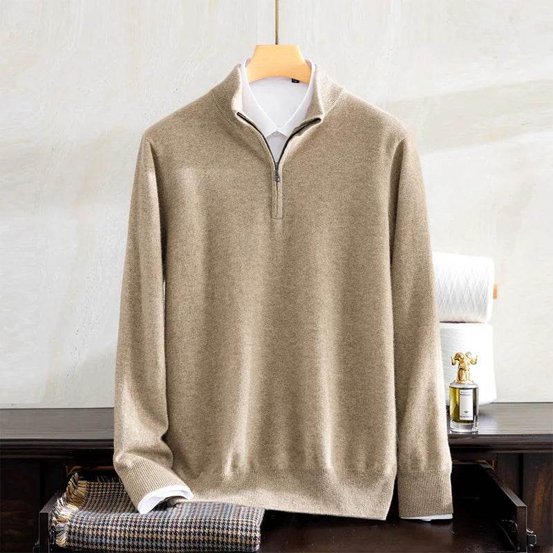 Buy Center Men's Cashmere Sweater - Half Zipper Turtleneck, Warm Knitted - Buy Center UK