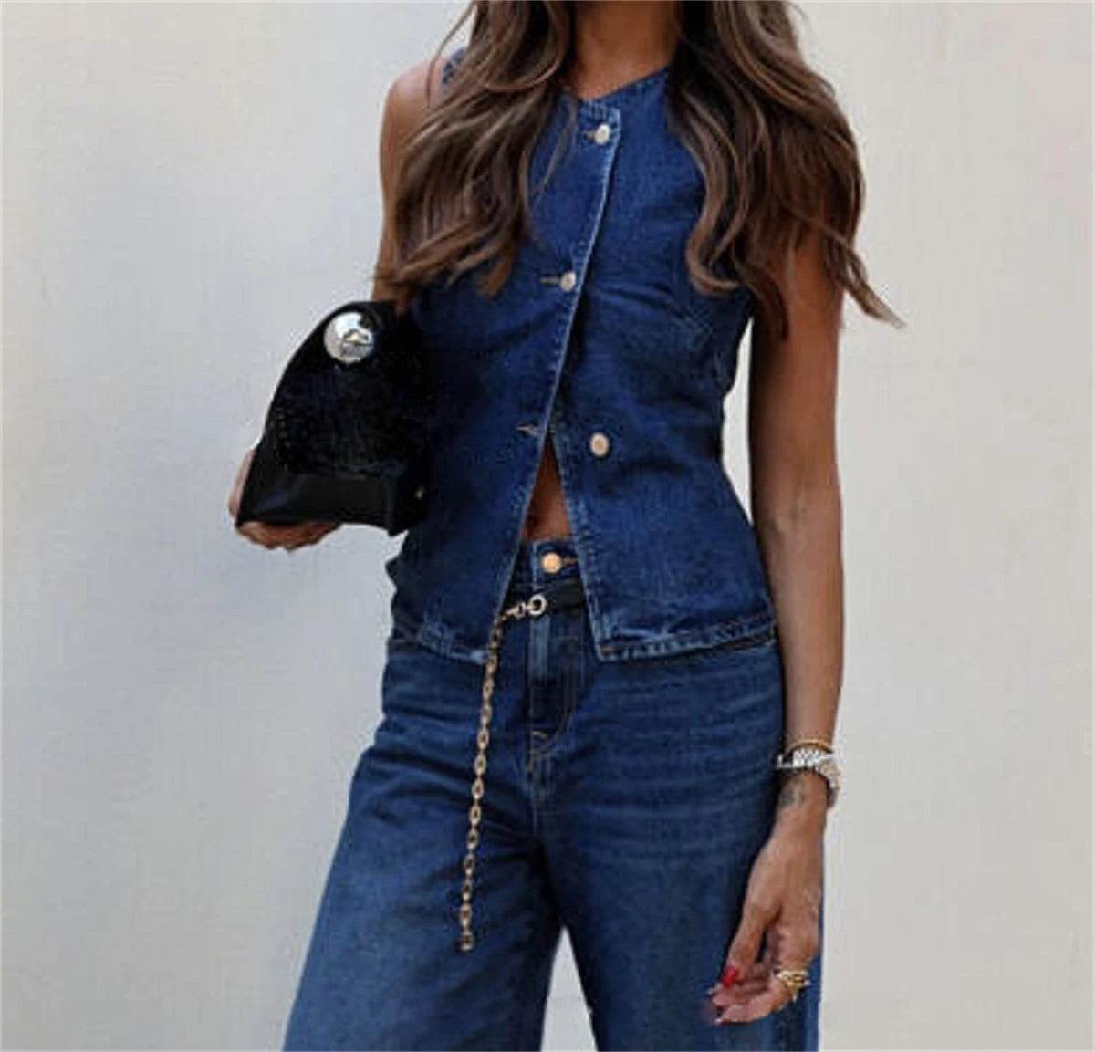 Buy Center Women Jeans 2 Piece Set - Chic Vest & Wide Leg Pants - Buy Center UK
