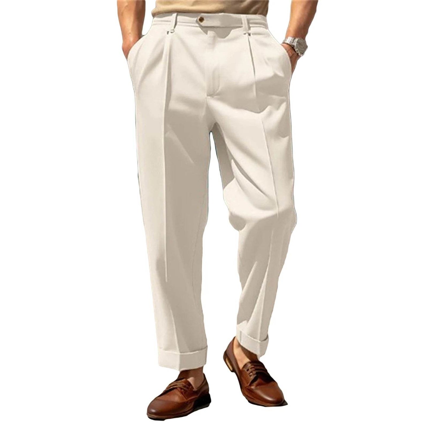 Buy Center Men's Solid Color Suit Pants - Mid Waist Casual Trousers - Buy Center UK