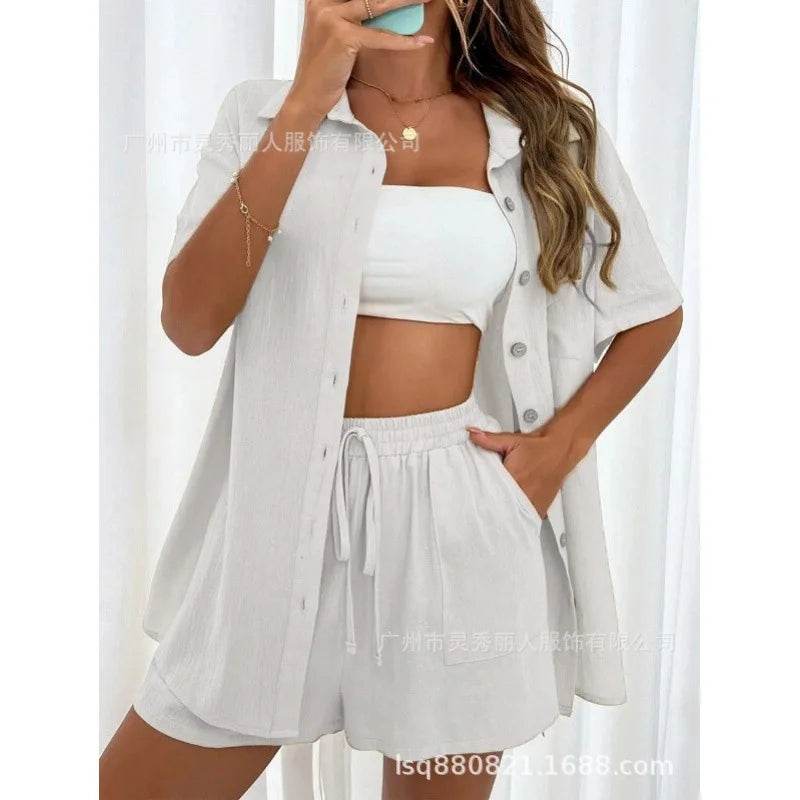 Fashion Black Short Sleeve Shirt & Shorts Set - Women's Summer Outfit - Buy Center UK